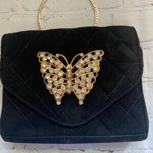 Velvety Rhinestone Butterfly Purse